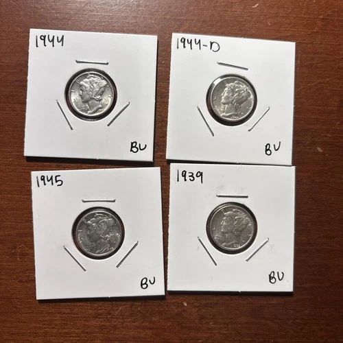 4 BU Mercury Dimes Silver Gem UNC