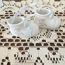 Baby's First Christmas 1996 Porcelain Ornament Shoe Set of 2, Vintage