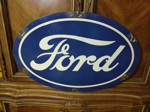 VINTAGE FORD MOTOR CO OVAL PORCELAIN SIGN DETROIT GAS SALES SERVICE AUTO PARTS