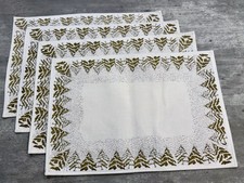4 Heavy Cotton Placemats With Metallic Gold Christmas Tree Print - 13X19"