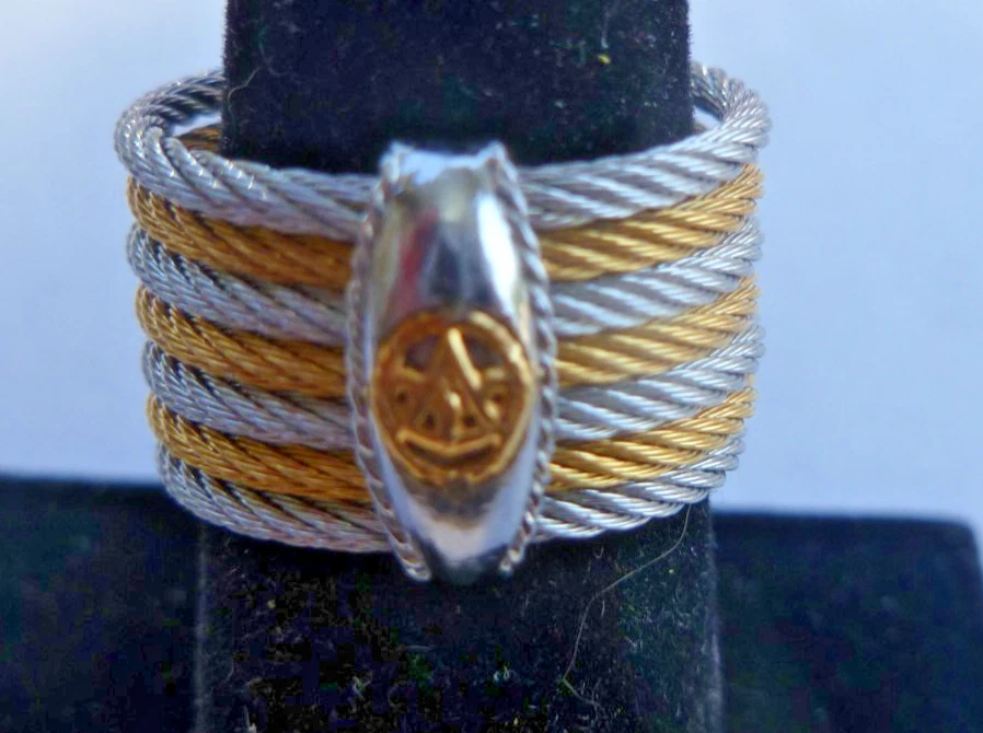 Philippe Charriol 18K Gold & Stainless-Steel Cable Ring * 3 Bands 18K * Size 7.5 - Image 3 of 4