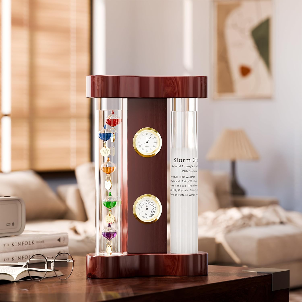 Analog Weather Station with Glass Galileo Thermometer Fitzroy