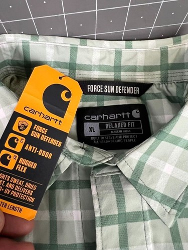 Carhartt Men's Force Sun Defender Rugged Flex Plaid Short Sleeve Shirt Green XL - Picture 4 of 9