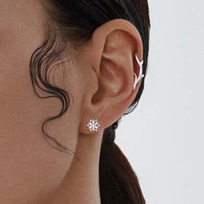 Silber. Strass Antilope Ear Cuff Ohrringe ohne Piercing Manschetten Clip Ohrhaken