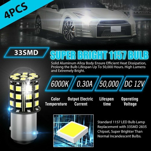 4 PIEZAS 1157 33SMD 5630 LED Freno de parada de giro para automóvil Bombillas traseras de respaldo Lámpara blanca - Imagen 9 de 9