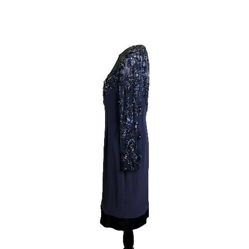 Vintage Lillie Rubin Navy Blue Sequin Mesh Dress Back Zip SIZE 12 - Picture 4 of 9