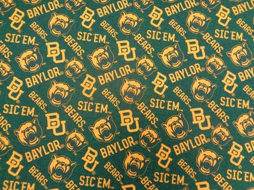 BAYLOR UNIVERSITY "BEARS" SPORT DESIGN BRAND NEW 1/2 YARD PIECE 100% COTTON - Picture 2 of 5