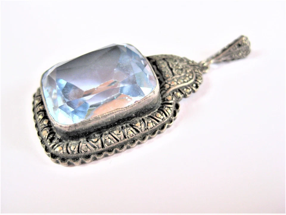 Antico Ciondolo Argento 830 Con Topazio Blu, 8,67 G - Immagine 2 di 3