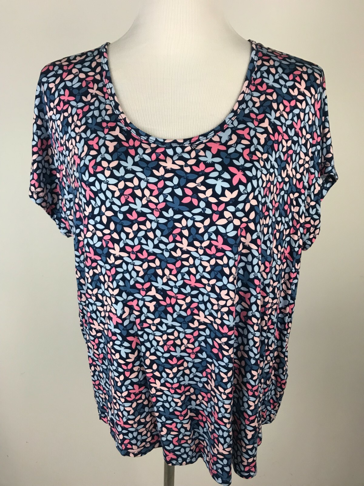 LANDS' END Petites S/S Soft 'UNeck FLORAL Jersey TShirt' XLP, Blue