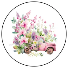 FLORAL TRUCK PINK ENVELOPE SEALS LABELS STICKERS PARTY FAVORS