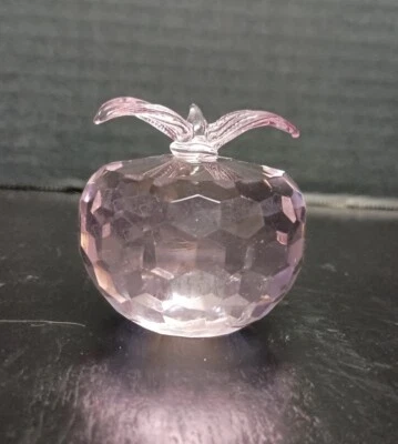 Vintage Pink Crystal Faceted Apple Paperweight Figure - Image 1 of 4