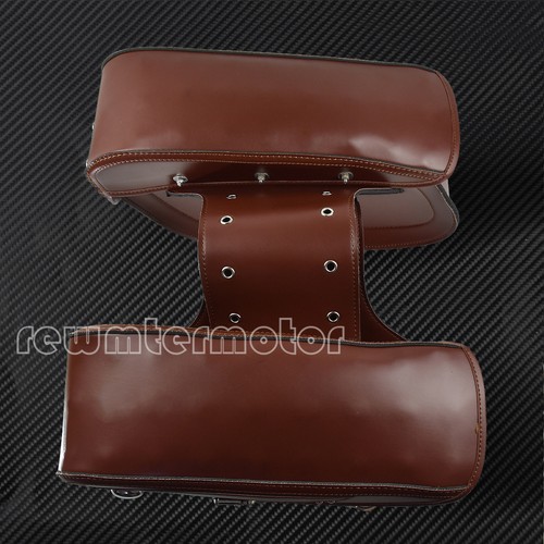 Motorcycle Saddle Bags PU Leather Luggage Tool Bags Fit For Harley Yamaha Brown - Foto 3 di 7