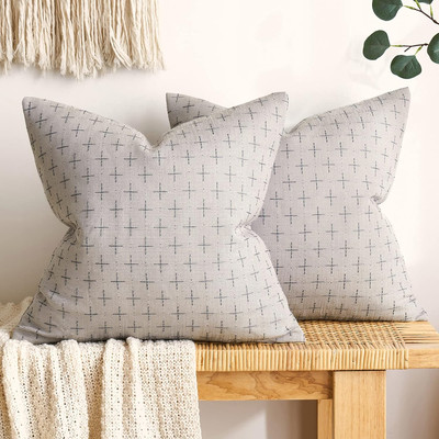 Pack of 2 Decorative Burlap Linen Throw Pillow Covers Modern Farmhouse Pillowcas
