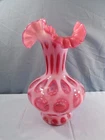 Large Fenton Cranberry Opalescent Glass Coin Dot Vase w/ Ruffled Top 10 3/4"