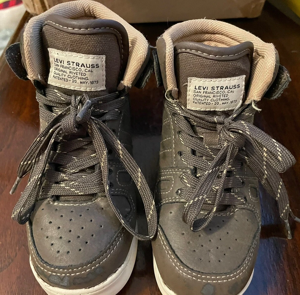 Levi Strauss Toddler Shoes Laceup Boot Style Size 10 Child High Top Sneakers Brn - Image 3 of 4