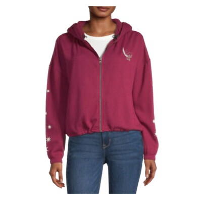 Mighty Fine La Lune Junior Women's Burgundy Zip Up Cropped Hoodie NWT