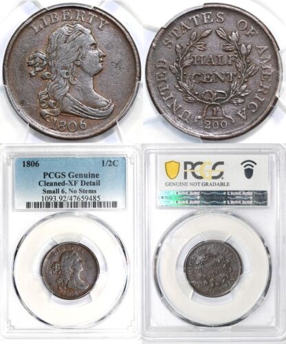 1806 1/2c C-1 Small 6, No Stems Draped Bust Half Cent PCGS XF Details Cleaned - Picture 5 of 5