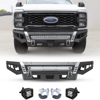 Fit 2017-2022 Ford F250 F350 Full-Width Textured Steel Front Bumper+Winch Plate