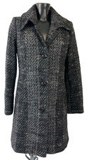 Esprit Coat 12 Grey Black Checked Mohair Alpaca Wool Button Mid Long Winter Mint
