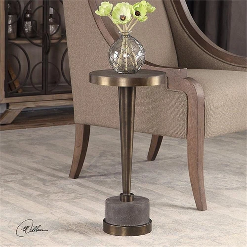 Uttermost Masika 11" Round Concrete and Metal Accent End Table in Gray/Bronze - Picture 2 of 7