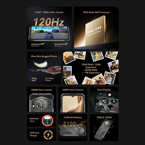 Global Cubot KingKong AX Ultra-thin Rugged Phone Rear Screen 120Hz 256GB 100MP - 第 2/16 張圖片