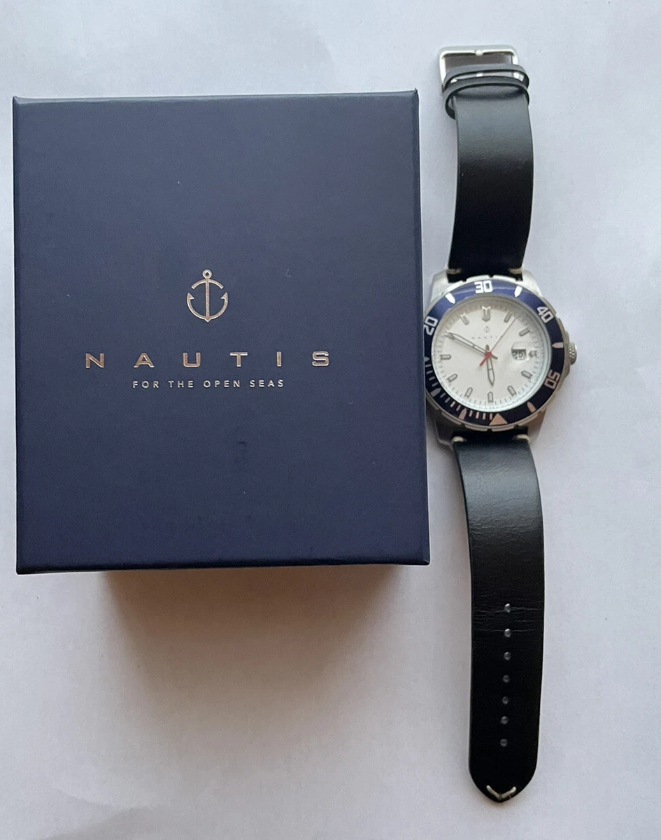 Nautis Dive Pro 200 Blue Bezel 45mm Black Leather Strap Men s Watch GL1909 D