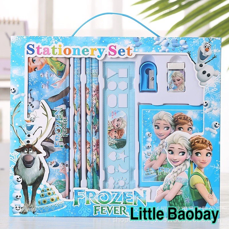 Kids Girl Disney Frozen 8Pc Stationary Set Pencil Case Rubber School Gift UK NEW