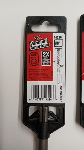 Vermont American 14226 5/8"x10"x12" SDS PLUS Rotary Hammer Drill Bit Germany - Picture 2 of 2