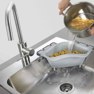 Metaltex Eck-Abflusssieb – Grau, 3,1 Liter, Mit Anti-Rutsch-Klappen Für Spülbeckenrand