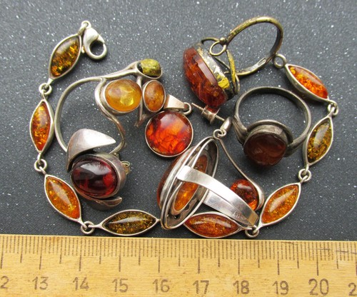 Antique Baltic Amber Silver Jewelry 31g. - Picture 7 of 7