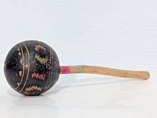 Vintage Maraca Gourd, Hand Painted Shaker, Art Decor, Music, Black Green Red