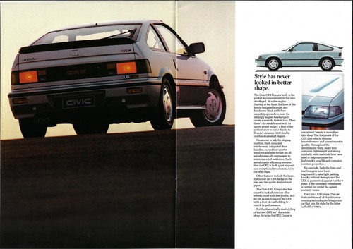 Honda Civic CRX 1.6i 16v 1987 UK Market Sales Brochure - Picture 3 of 3