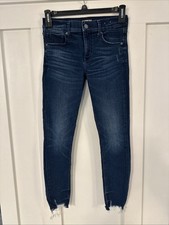 Express Jeans Women's 2 Ankle Legging Mid Rise Stretch Frayed Hem Darkwash Blue