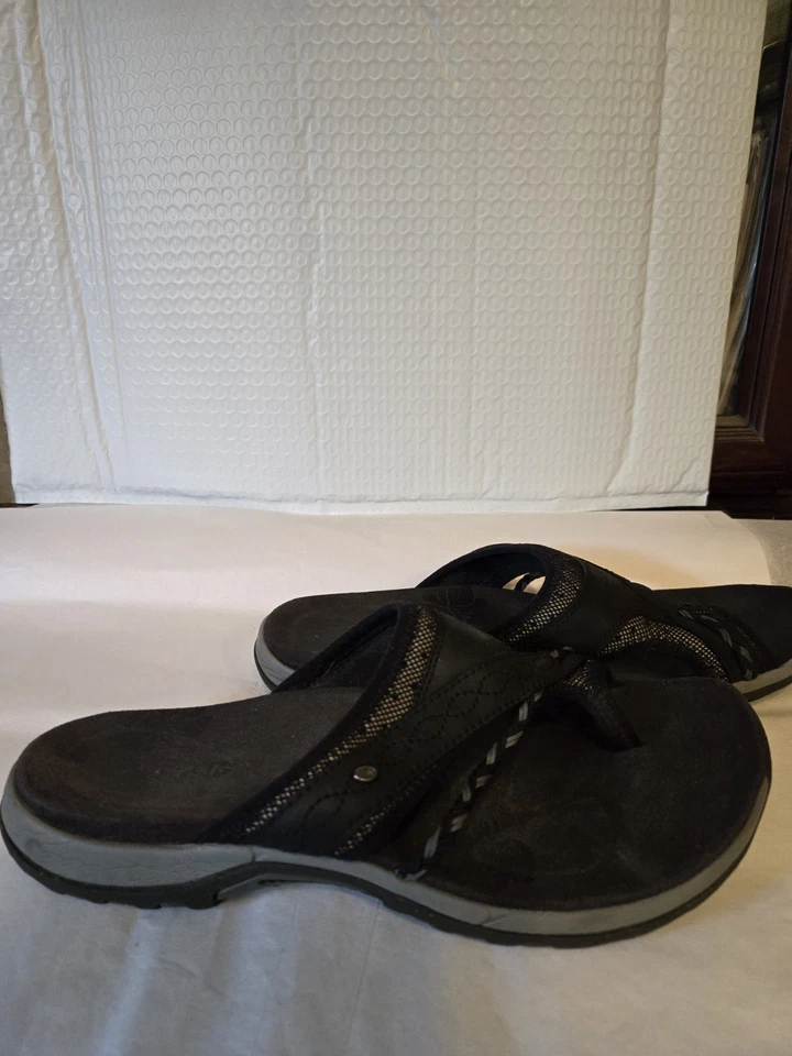 Sandalias para mujer Merrell talla 9 informales sin cordones en la punta sin cordones de cuero negro Foto 3 de 4