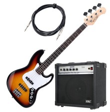Basso Elettrico 4 Cordas Bass Jazz JB-Stile 21 Tasti Set Amplificatore Sunburst