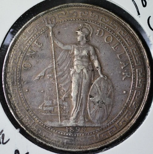 1899 B, Mumbai / Bombay, Great Britain, Trade Dollar, KM T5, Chopmarked