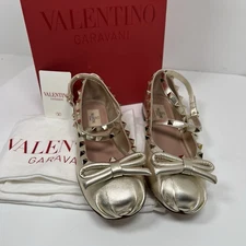 Valentino Garavani  Rockstud Laminated Nappa Leather Ballerina Flats Size 38 8US