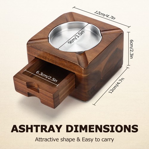 Tesonway Holz Quadrat Aschenbecher 4 Fächer mit Zigarrenzubehör Schublade für Indo... - Bild 4 von 7