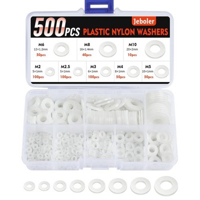 Unterlegscheiben Kunststoff Nylon Weiß Set 500 Stück M2 M3 M4 M5 M6 M8 M10 Fl...