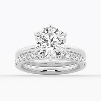 2Ct Moissanite Engagement Ring Set 8mm Round GRA Certified 925 Sterling Silver