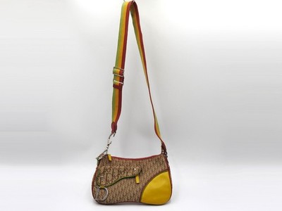 Christian Dior Rasta Trotter Saddle Shoulder Bag Canvas Beige