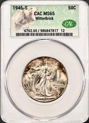 1946 S WALKING LIBERTY HALF DOLLAR CACG MS65 WITTERBRICK