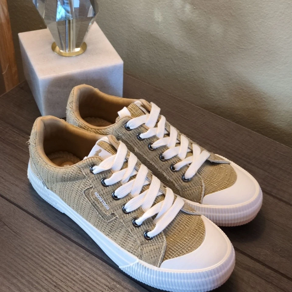 Rocket Dog Cheery Textured Tan Sneakers Lace Up Cotton 8.5 Women's - Image 3 of 4