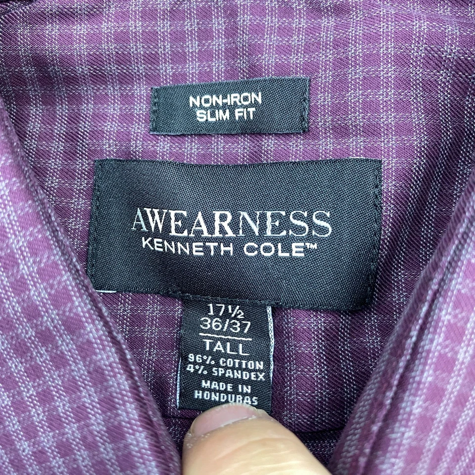 Camisa de Vestir Awearness Kenneth Cole Para Hombre 17.5 Alto Manga Larga Granate Calce Ajustado Foto 2 de 4