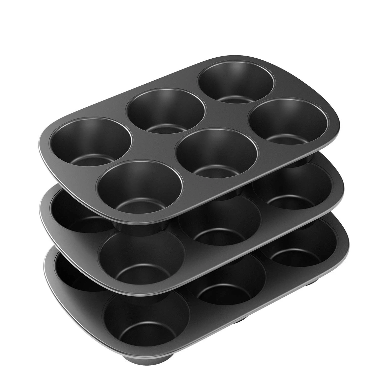 Tiawudi 3 Pack Nonstick Muffin Pan, Carbon Steel Cupcake Jumbo, Black