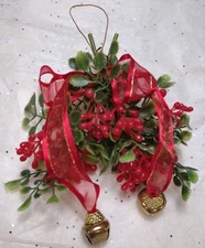Vintage Plastic Mistletoe Kissing Ball With Jingle Bell Hanging Christmas Decor