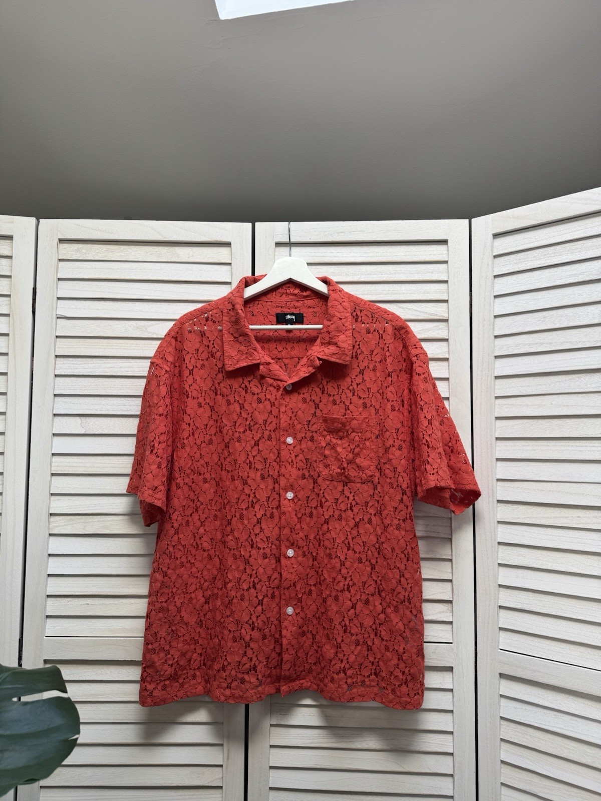Men’s Casual Stussy Floral Pattern Y2K Shirt Orange thumbnail 2
