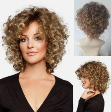 Women's Wig Lady Medium Mixed Dark Blonde Curly Full Wigs Ladies Wig