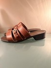 Women’s Open Toe Slip On Sandals, Leather Craft By Premiere, Brown Buckle, Sz 6 — photo 7