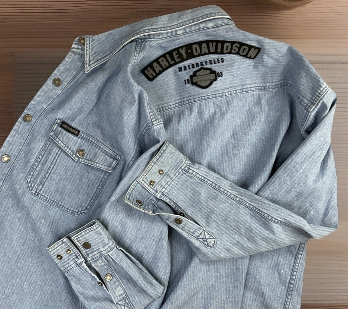 Harley-Davidson Denim Long Sleeve Casual Button-Down Shirts for